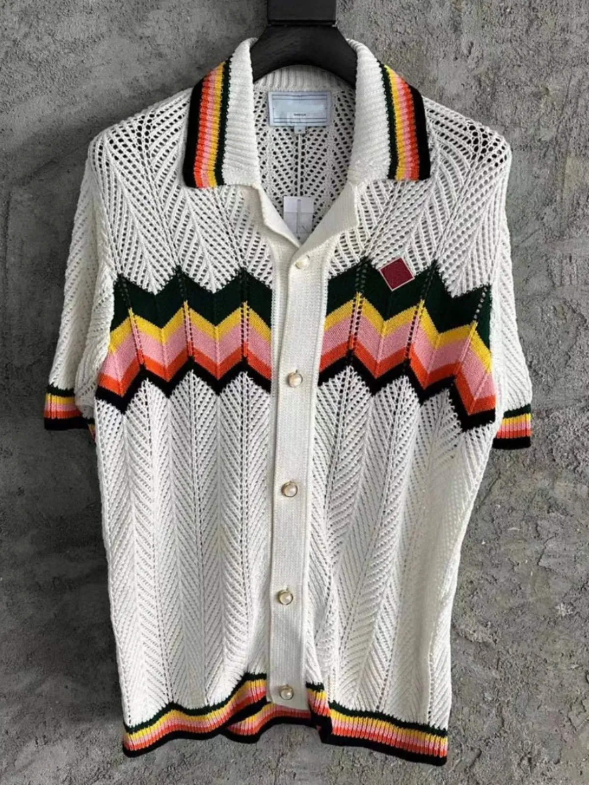 Mens Designer Wave Pattern Gradient Knitted Cardigan Blue And 