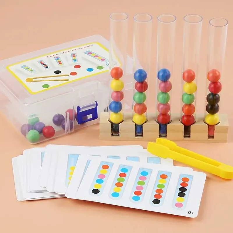 VGEBY Juguete De Lógica Con Tubos De Ensayo Y Bolas De Colores – Juego De Inferencia Para Niños De 3 Años, 54 Tarjetas Y 24 Bolas