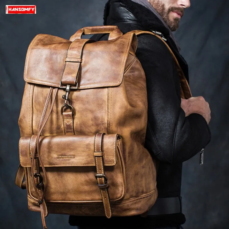 Genuine Leather Men Backpack Travel Shoulder Bag Large  display picture 1