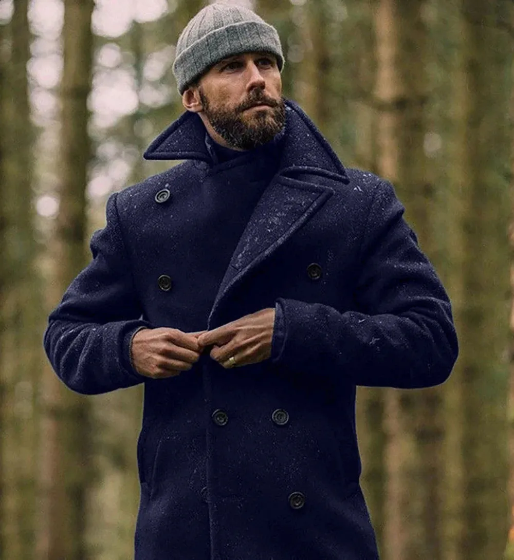 Manteau Homme Long Style Britannique En Laine - Chaud, Élégant Pour Hiver - Tenue Formelle Ou Décontractée