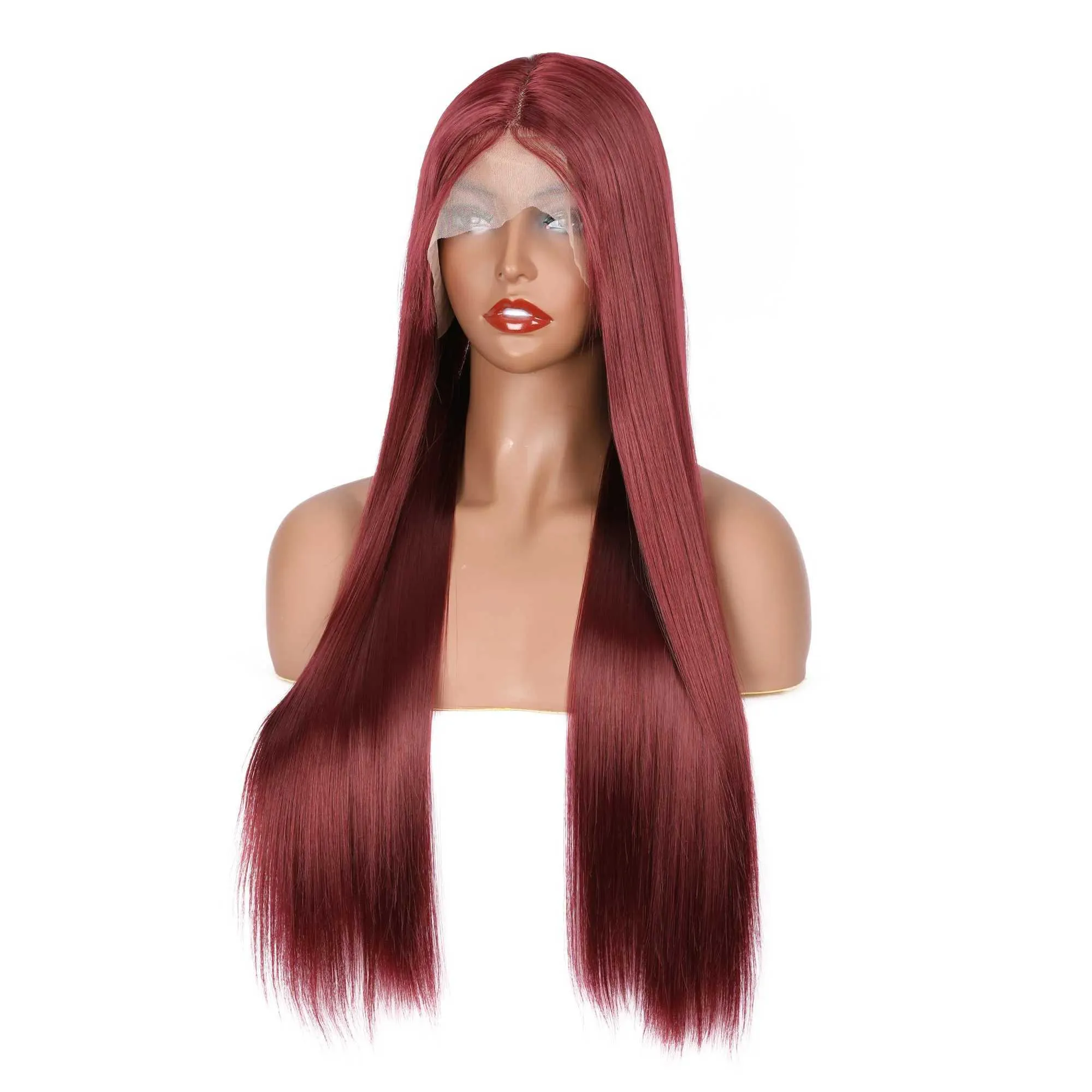 Wig Red Wine Wig Lacefront Burgundy 26” Long ombré Wine Red Ombre Long Wavy Burgundy Wig | Body Wave Synthetic  main image 2