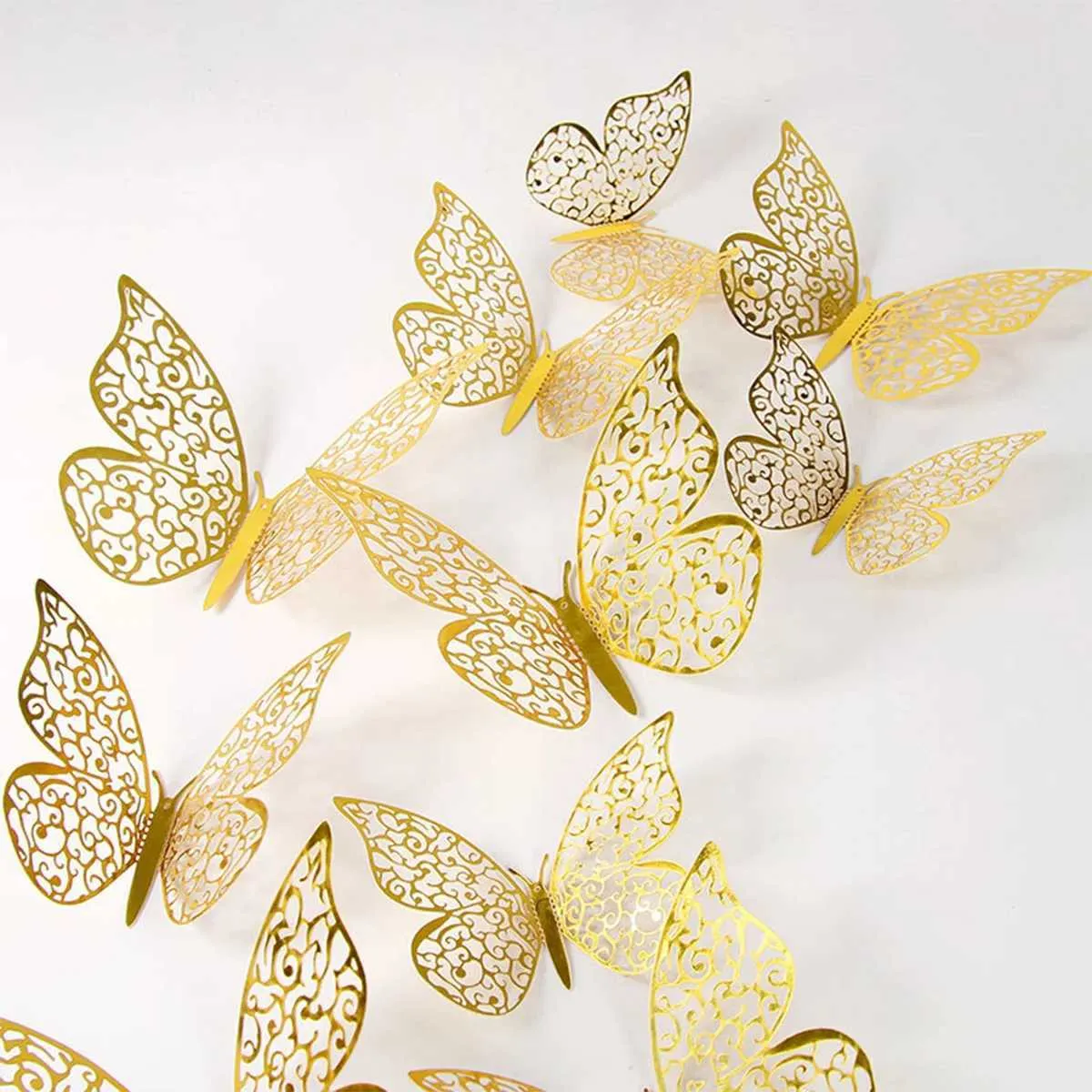 12-Piece Set of 3D Metallic Gold Hollow Butterfly Wall cute stickers ...