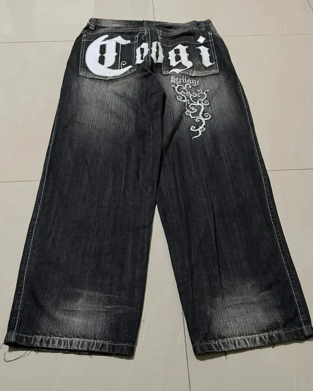 DHgate.com:Black Wide Leg Straight Jeans - Harajuku Punk Y2K