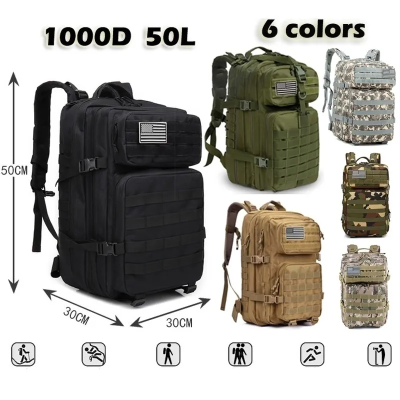 50l miltifunction outdoor military tactical army camping hiking backpack 4-in-1 Waterproof for Trekking Fishing H Pinty Scopes Mardingtop 50L Hiking Backpack Molle Internal Frame Backpacks with Rain Cover for Tactical Military Camping Hiking Trekking Traveling (Khaki Waterproof 50L Nylon travel backpack