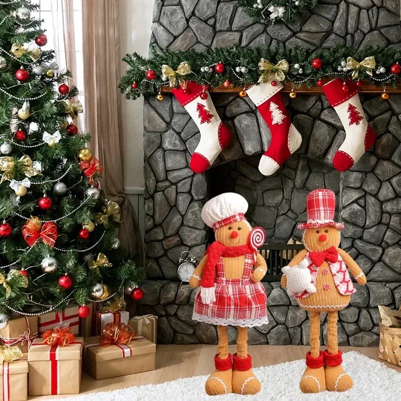 2-Pack Wooden Gingerbread Man & Gnome Christmas Ornaments - Rustic "JOY" Sign Decor