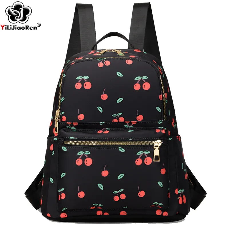 Large Nylon Backpack for Women, Daypack with Cherry Pattern, Water Resistant Novelty Cherries Backpack | Eco-Friendly, Water-Repellent  main image 4