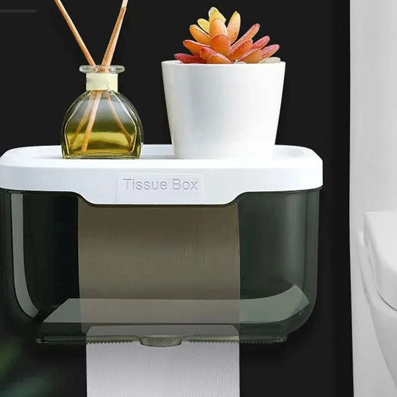NEW Wall Mount Tissue Storage Box Punch-Free Phone Rack Toilet Paper Holder Bathroom Organizer