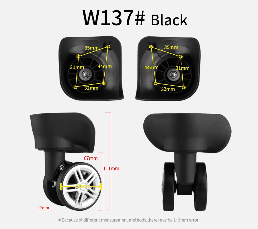 Yiyao Silent Luggage Spinner Wheels – 2-Pair Replacement Set For Suitcase Trolley, Black