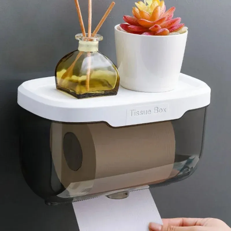 NEW Wall Mount Tissue Storage Box Punch-Free Phone Rack Toilet Paper Holder Bathroom Organizer