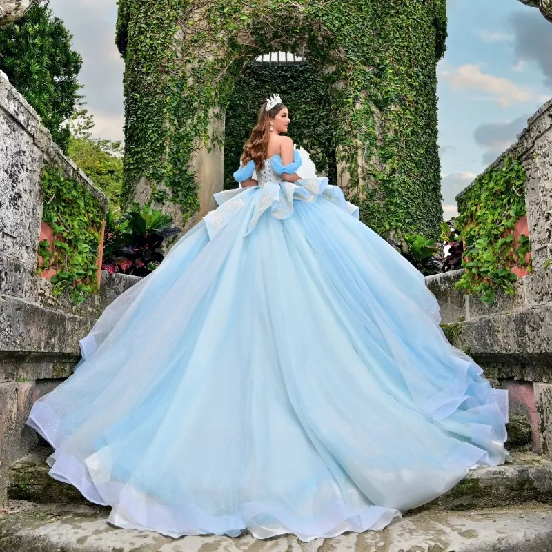Princess Sky Blue Quinceanera Dresses,Sweet 16 Dresses with Applique Beaded,DS4414