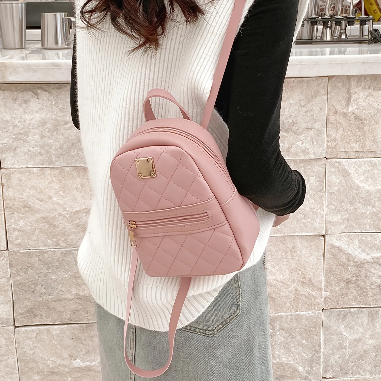 バックパック・リュック [SET] BLAZER BACKPACK & GLOSSY SLIM POUCH & KEYRING Vegan Leather Backpack With Zipper Pockets On Both Sides
