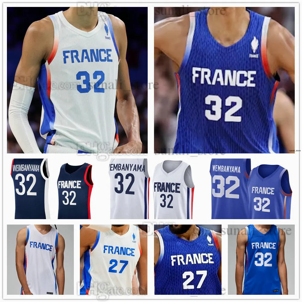 2024 France Team Basketball Jerseys Victor 32 Wembanyama Nicolas