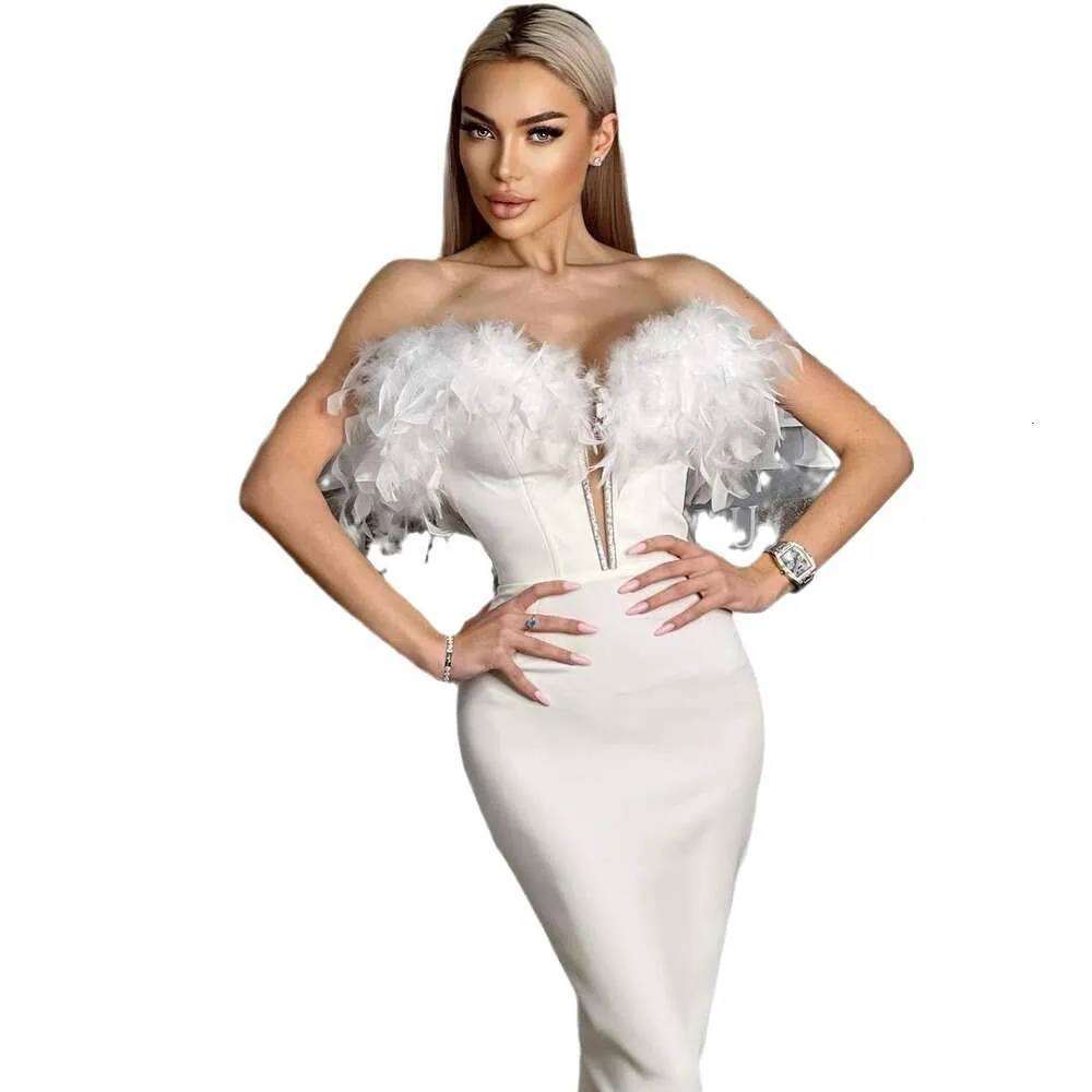 Strapless Feather Bandage Dress: Chic Midi Skirt, Premium Shop Now!