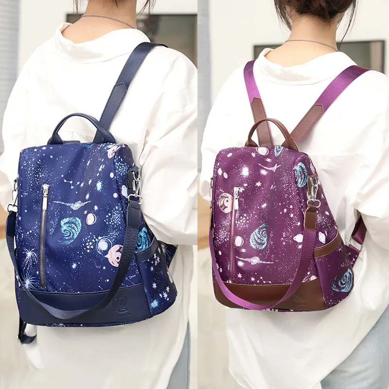 Starry Sky Laptop Backpack for Women: Waterproof Oxford Fabric