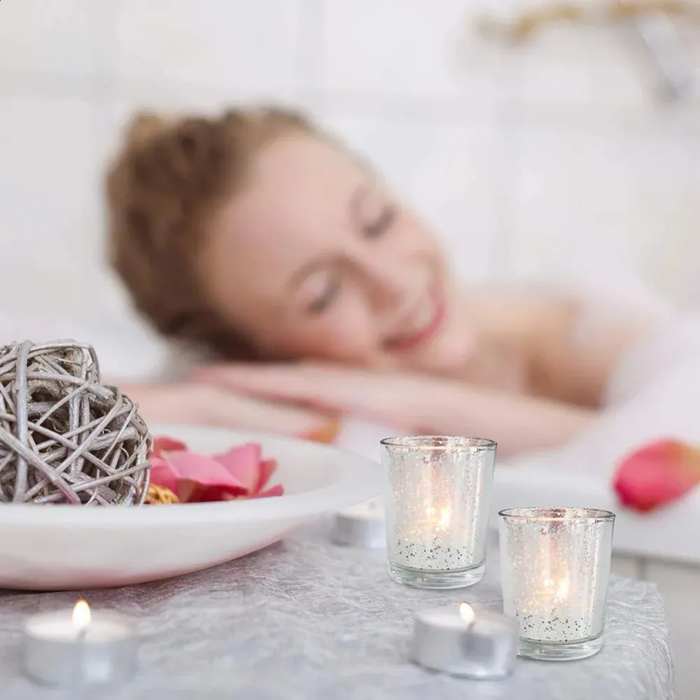 Seloom Lot De 12 Photophores Dorés En Verre Mercure, Parfaits Pour La Maison, Les Fêtes Et La Décoration De Mariage - Bougies Chauffe-plat Non