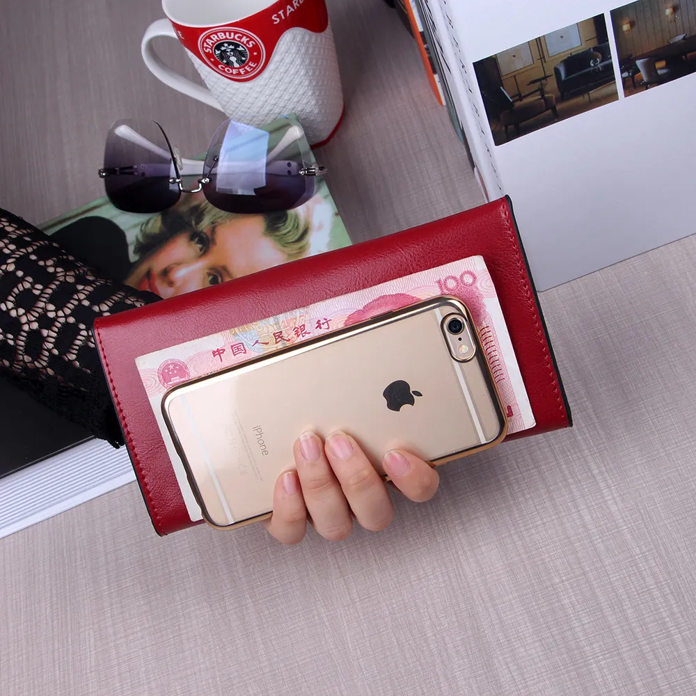 NIGEDU Women's Long Wallet, Genuine Leather – Card Holder, Phone Pocket, Magnetic Clasp Clutch