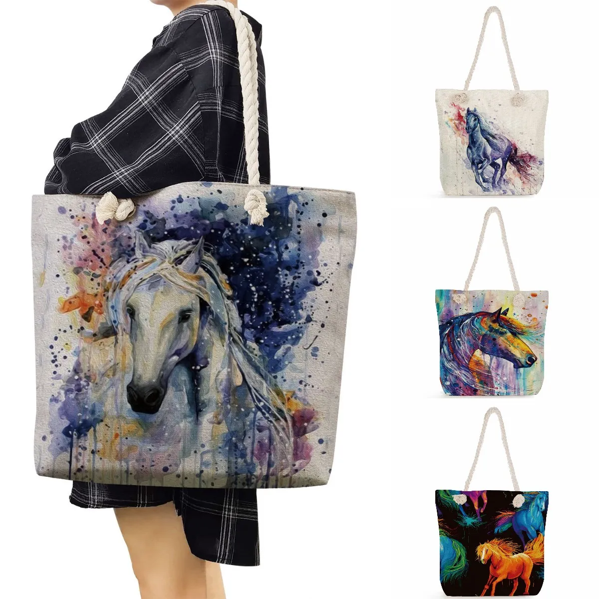 お歳暮 2024 women's Print Horse Watercolor shoulder Cool - handbags バッグ
