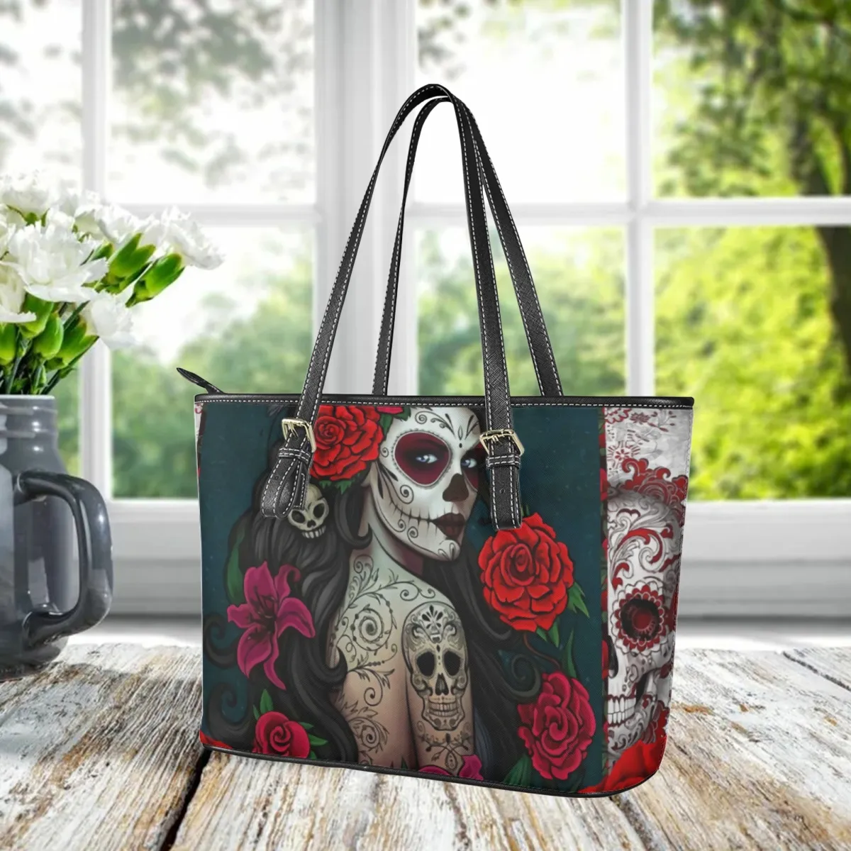 Women's Skull Tote Bag - Faux Leather Shoulder Bag With Rivets & Tassel Punk Style Purse - View #9