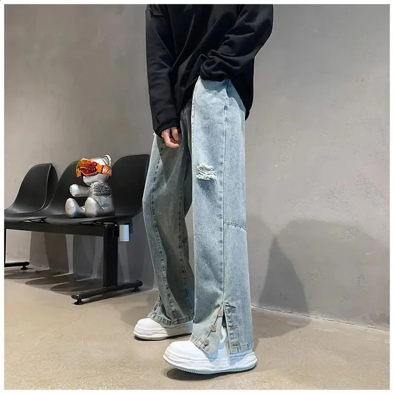 Embroidered Hip Hop baggy jeans for Men with Broken Holes Embroidered Hip Hop baggy jeans for Men with Broken Holes
