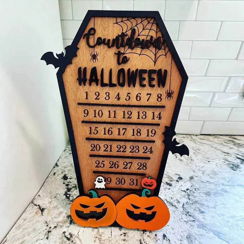Halloween Advent Calendar Wooden Countdown Decoration Spooky Haunted ...