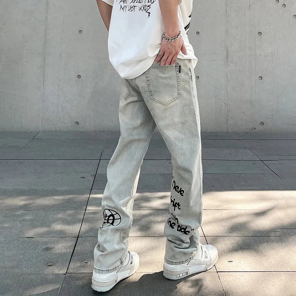 Mens Y2K Vintage Graphic Print Skinny Denim Jeans Casual