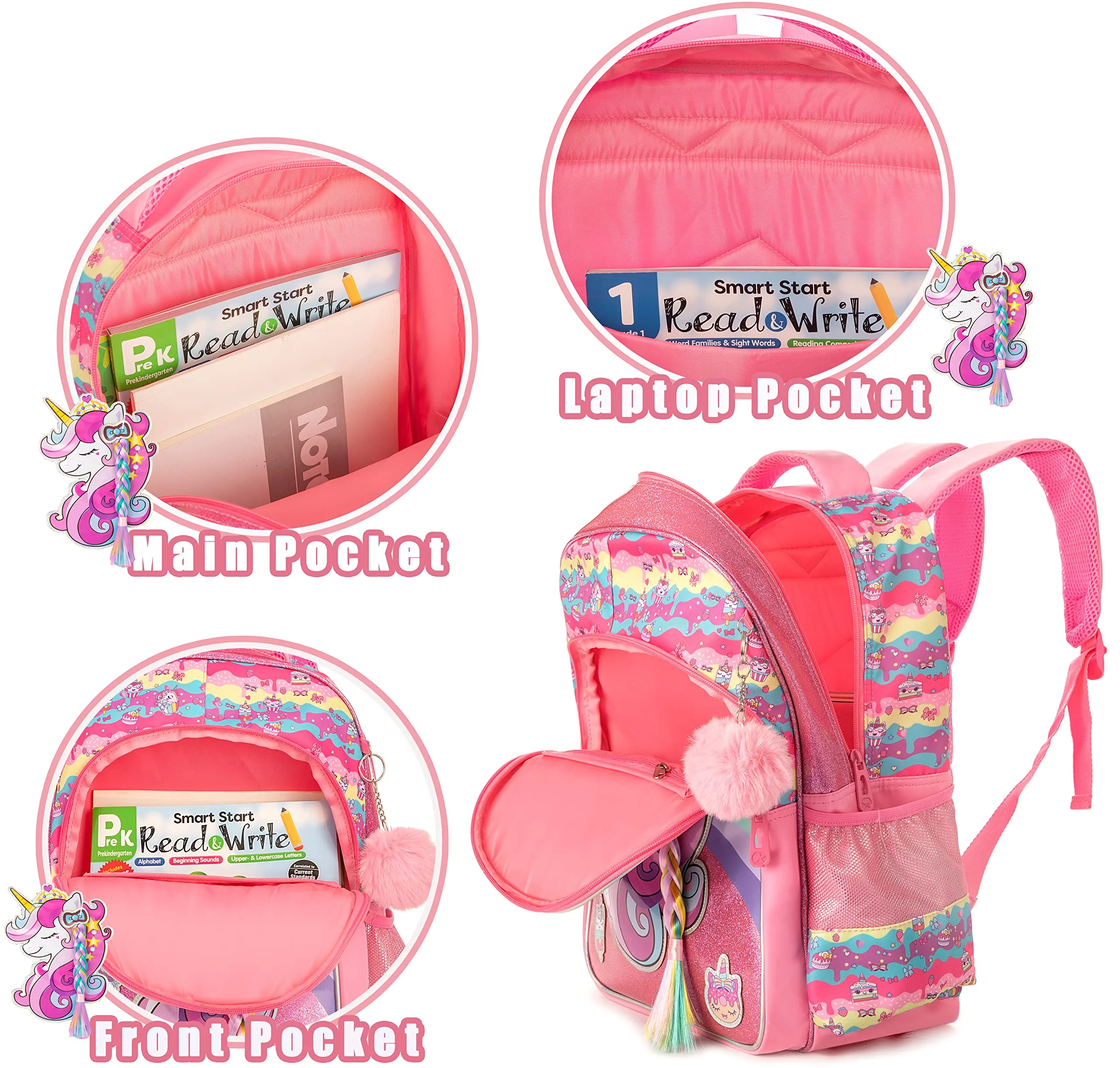 Eye Design Pink Backpack and Wallet Set Amazon.com | Jcobvig 3Pcs Kids Backpack For Girls,Cute  main image 2