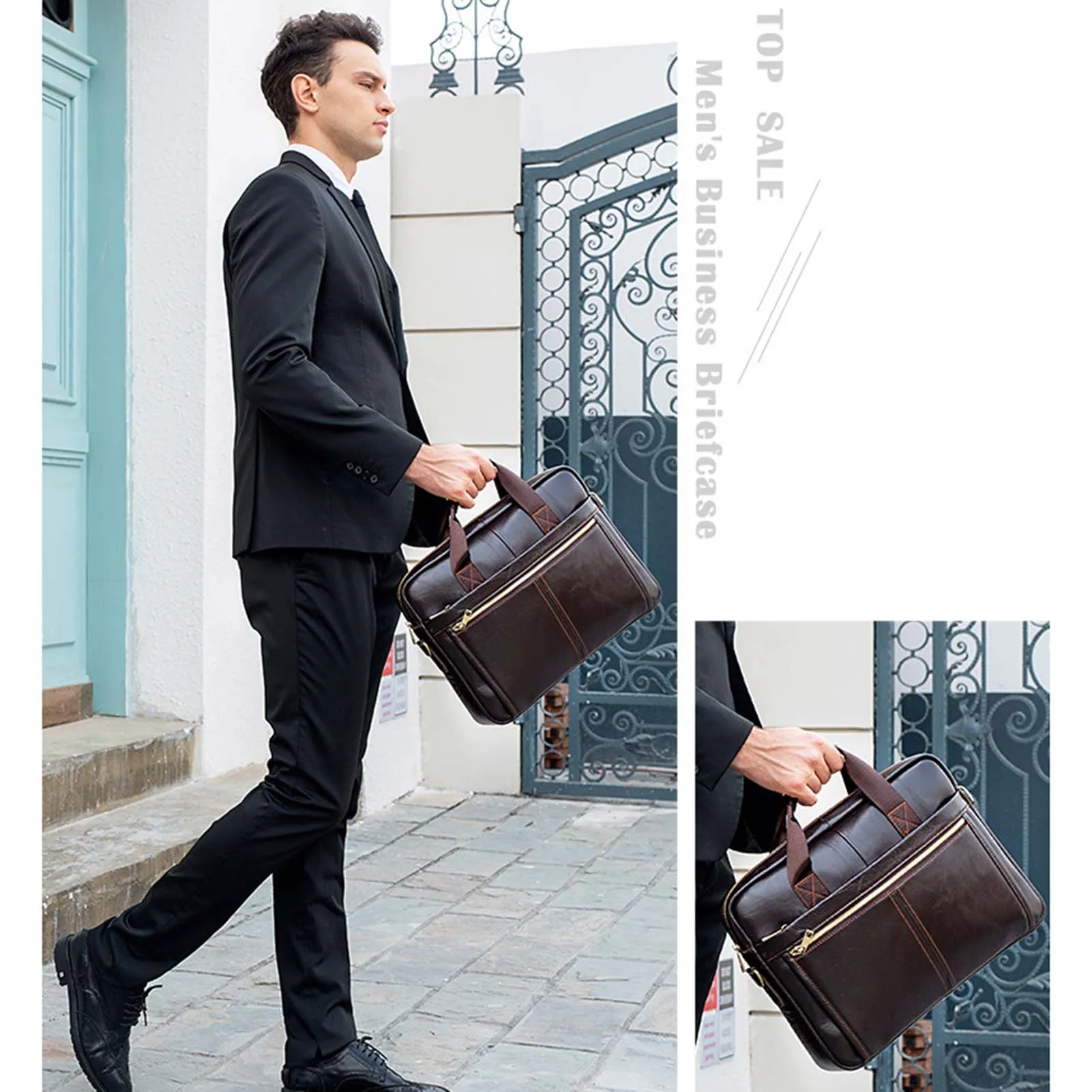 DHgate Mens PU Leather Briefcase Horizontal Zipper Lightweight Small Laptop Bag Bags Luggage Accessories