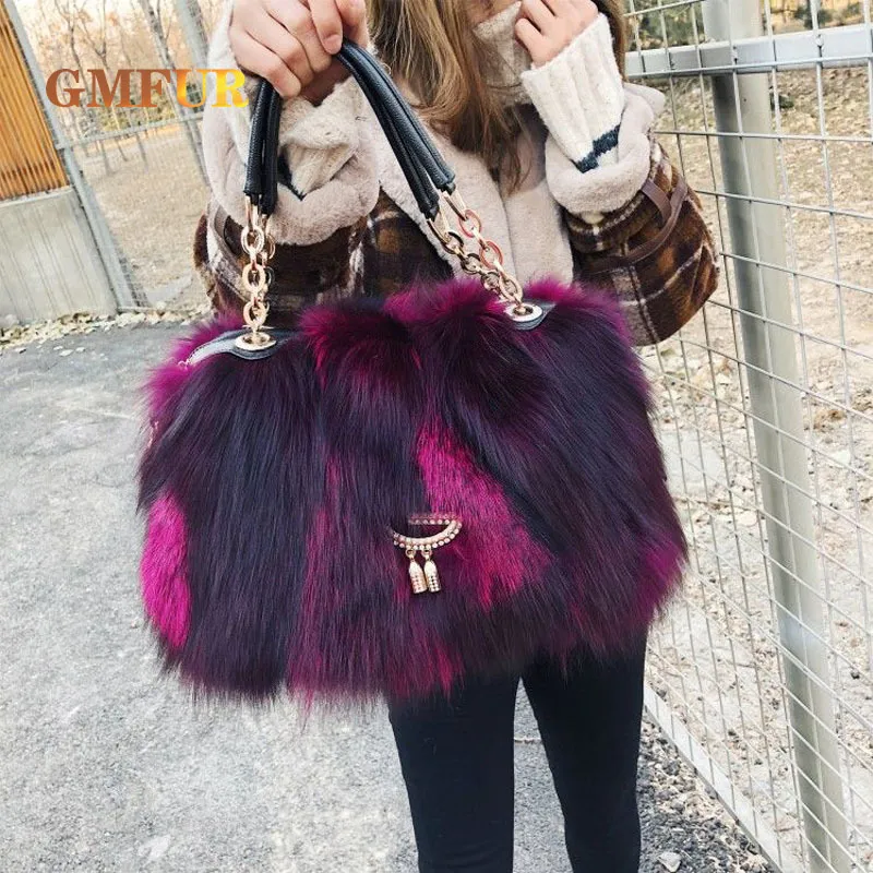 Faux Fox Fur Purse For Women - Fuzzy Handbag With Chain Strap For Evening Or Casual Outings