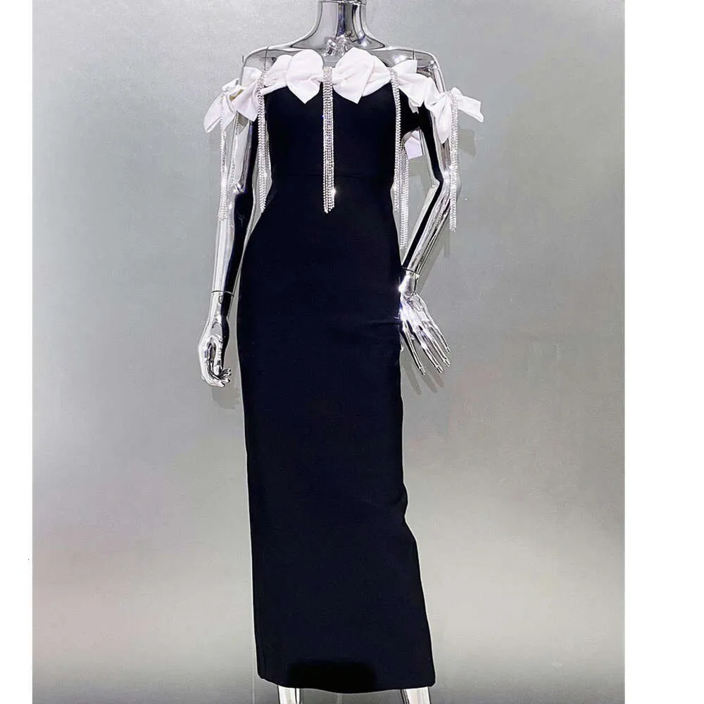 White Diamond Chain Bandage dress - Elegant and Fashionable Long Party dress for the Modern