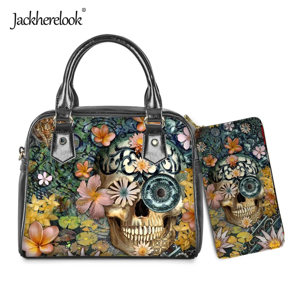 Jackherelook Floral Skull Handbag Set For Women Laptop Shoulder Bag Womens Messenger Bag With Clutch And Wallet From Annides 65.5 DHgate.Com