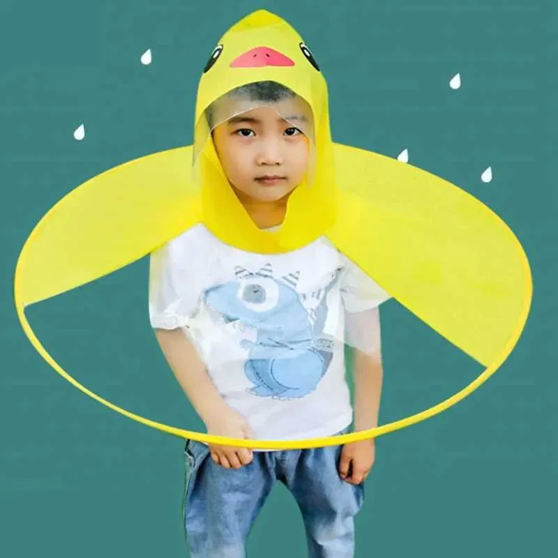 Magical Duck Raincoat: Hands-Free Kids UFO Umbrella Hat for Boys and Girls