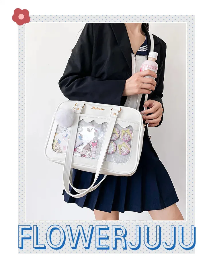 Japanese Kawaii Mini PU Leather Shoulder Bag for Women with Zipper