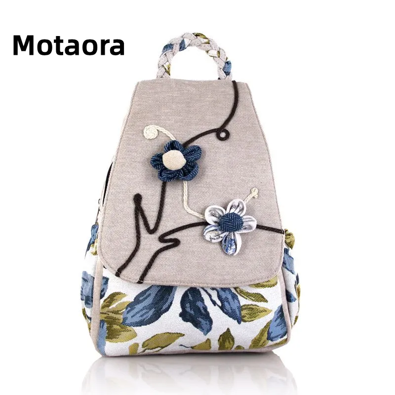 Homemade Floral Canvas Women\'s Backpack Backpack Embroidered With Ribbon Flowers | Handmade Backpack  main image 4