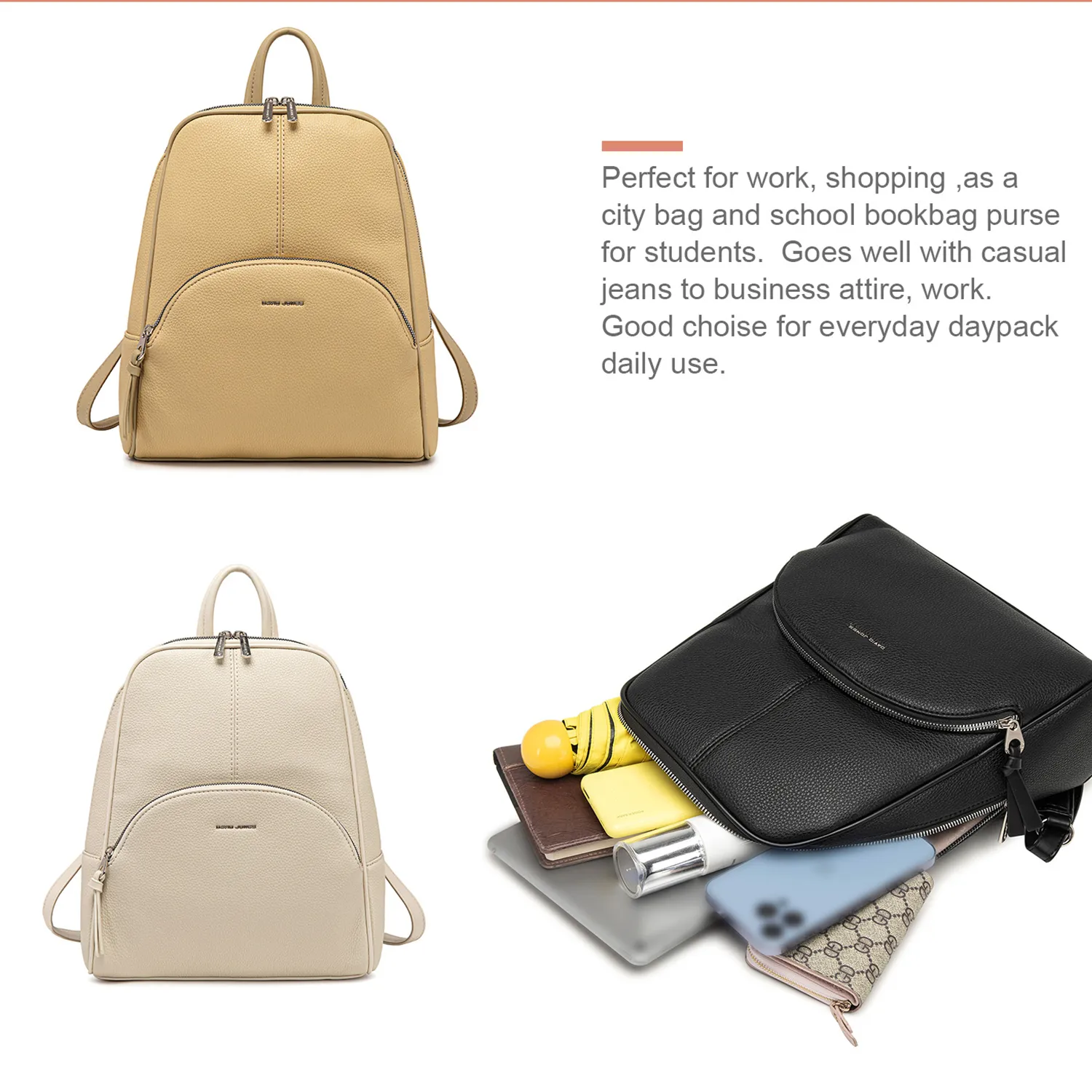 Women Backpack Purse Faux Leather Large Capacity Travel Work School Women Soft Faux Leather Ladies Travel Shoulder Bag: Stylish  main image 2