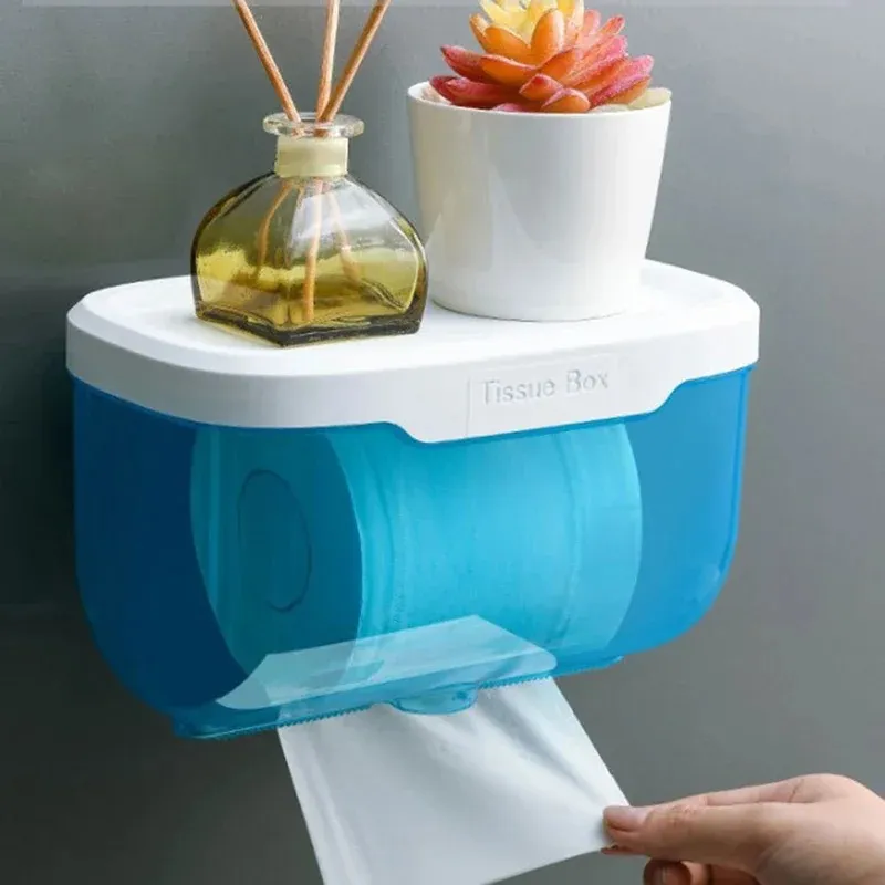 NEW Wall Mount Tissue Storage Box Punch-Free Phone Rack Toilet Paper Holder Bathroom Organizer