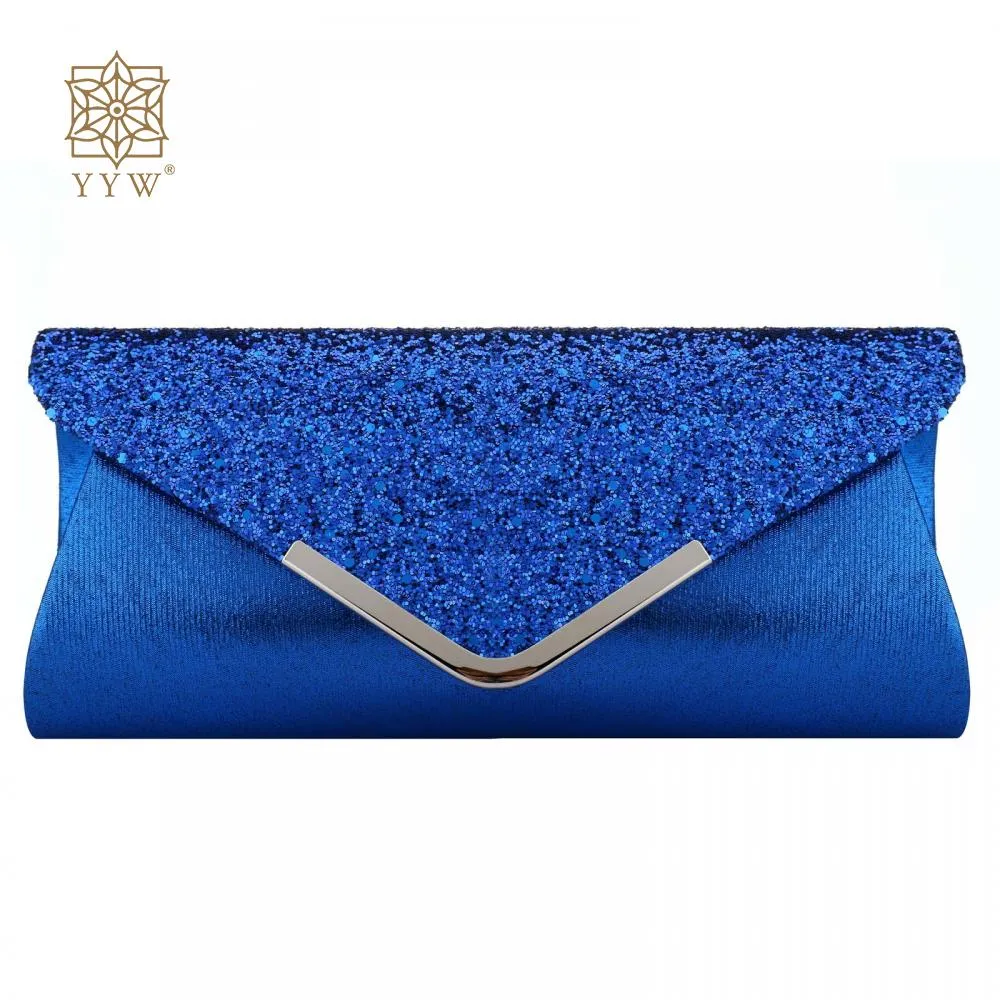 Sequin Evening Clutch Royal Blue Designer Handbag for Party Prom Wedding 2024