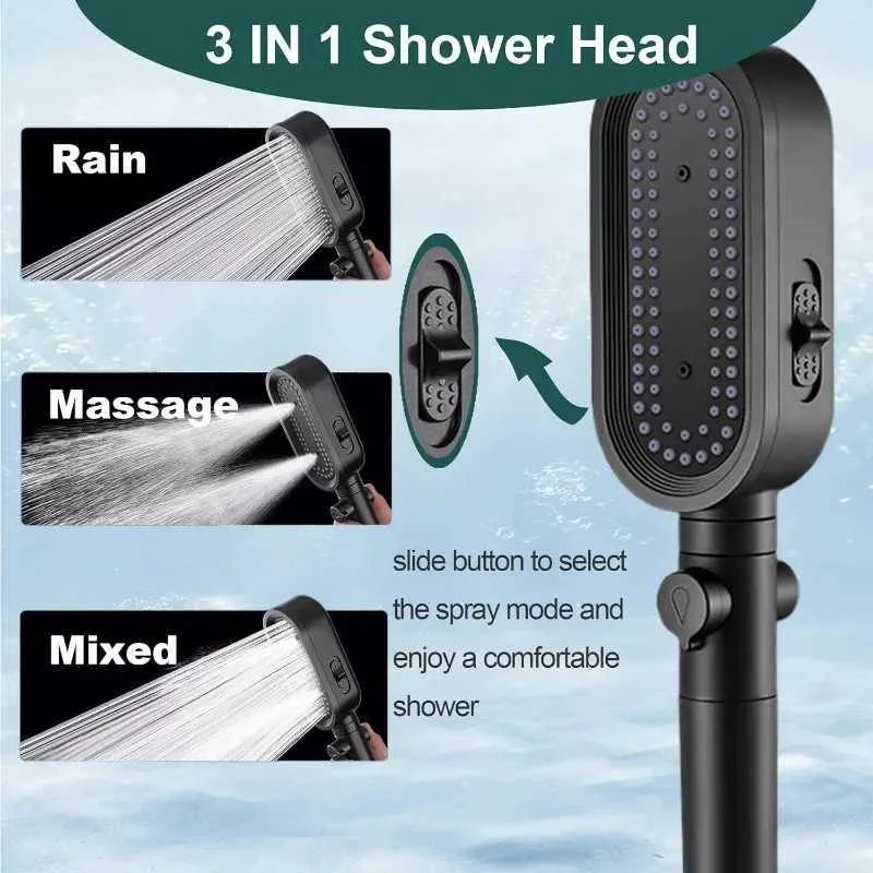 Adjustable High Pressure head and shower with 3...