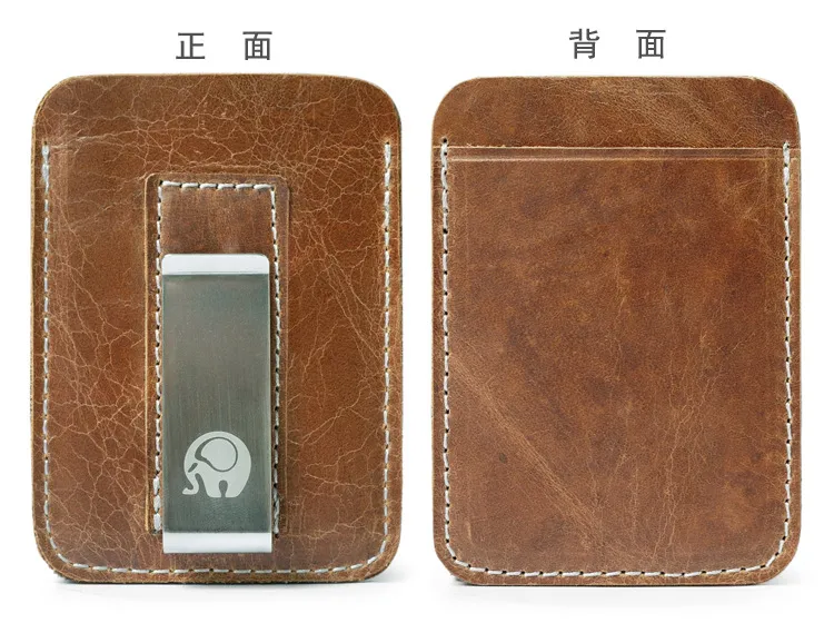 Genuine Cow Leather Money Clip Wallet Card Holder Slim Metal Cash