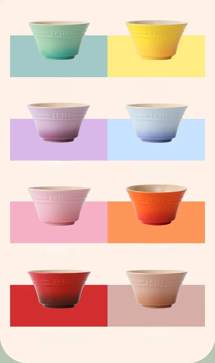Gradient Rainbow Ceramic Rice Bowl - 300ML Multicolor Kitchen Salad ...