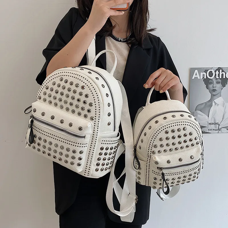 Stylish Rivet PU Leather backpack for women for display picture 3