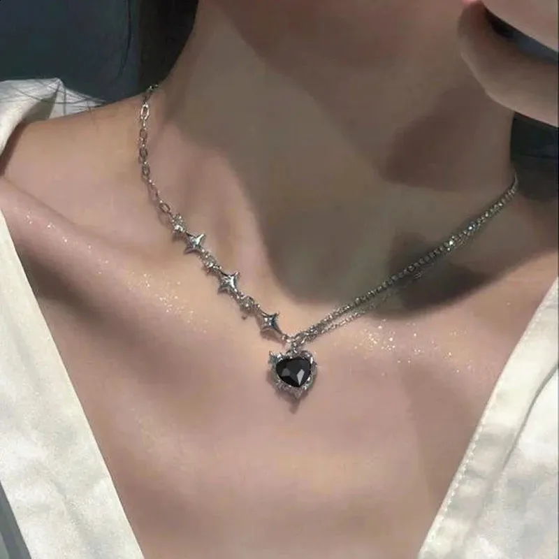 Y2K Purple Crystal Heart Pendant Necklace Punk From Kua05