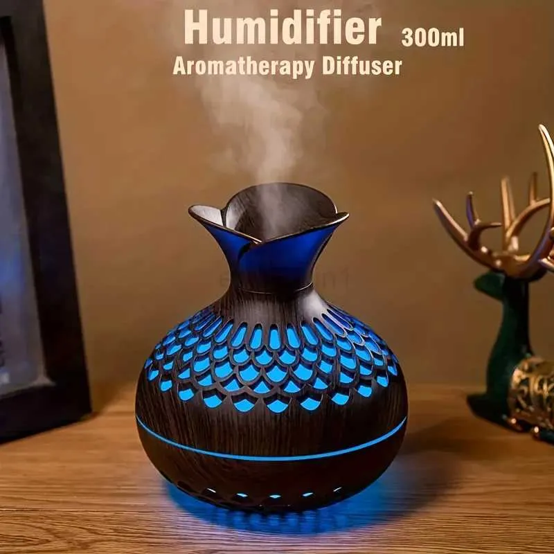 Cool Mist Humidifier Aromatherapy Diffuser - 300ml Wooden Vase Design ...