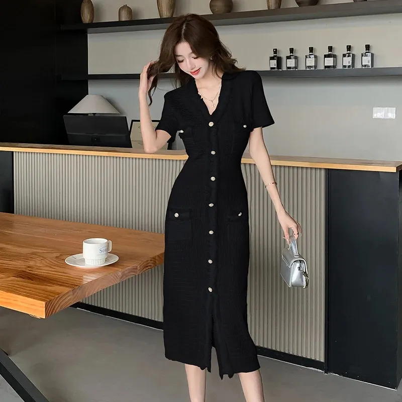 white christmas dresses Harajuku Korean Fashion V Neck Long Sleeve Cable Knit Mini Dress (Blac –  The Kawaii Factory main image 0