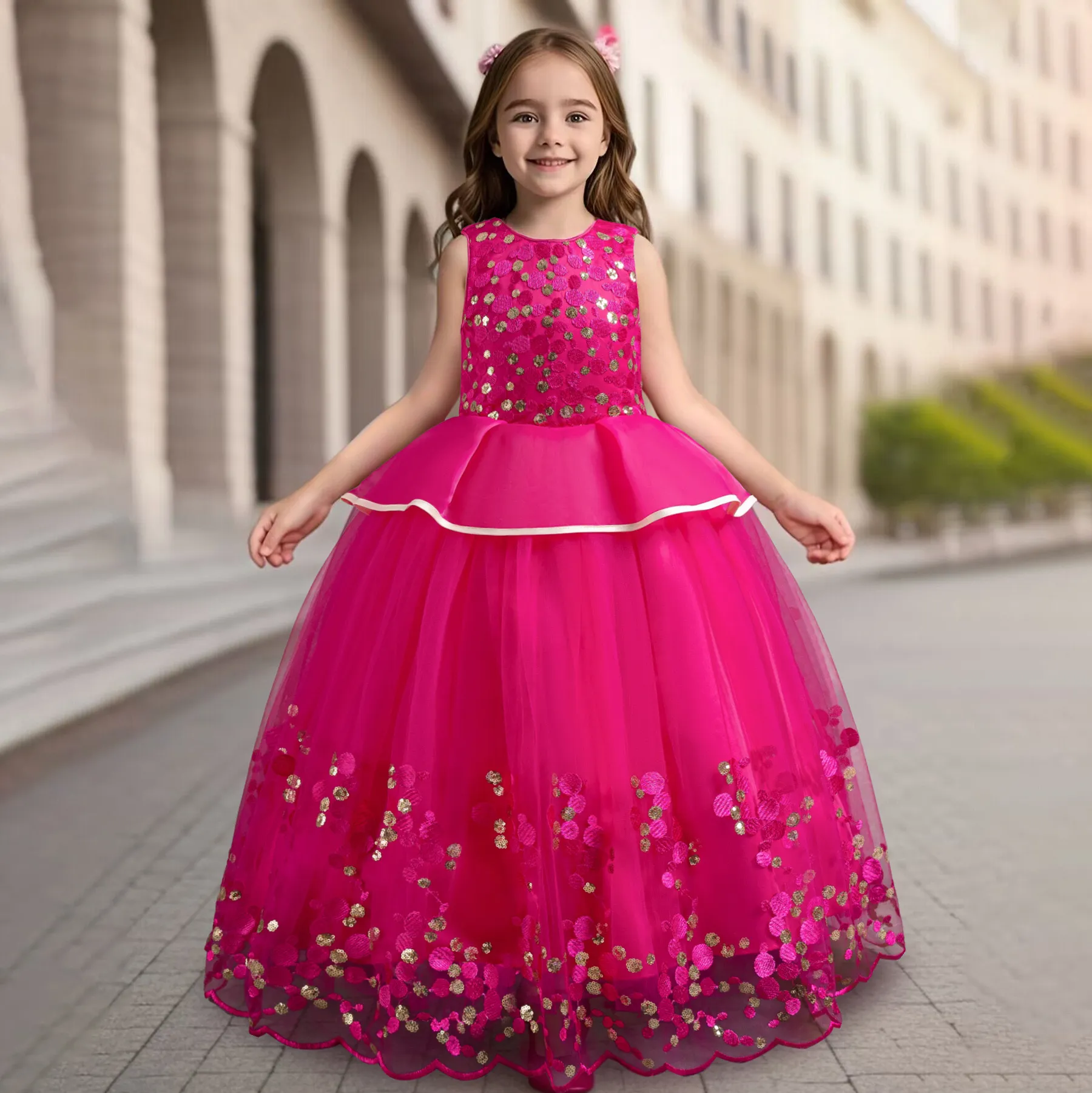 open lace back dress Organza 3D Flower First Communion Dresses for Girls Flower Girl Dress Child-11 / C84+C17