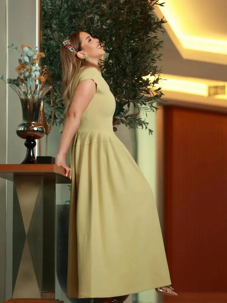 open lace back dress maxi pleated knit dress english green