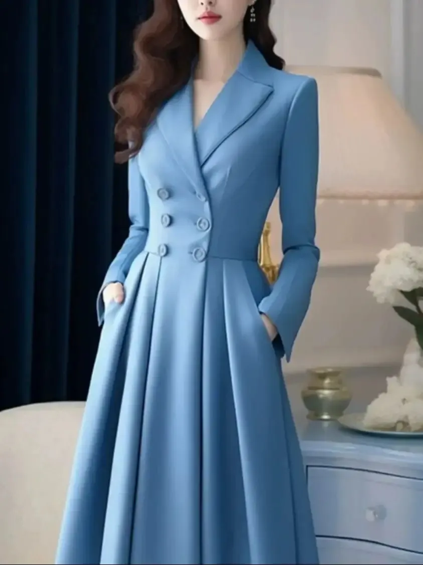 princess polly baby blue dress Korean Style Waist Tie Long Sleeve Shirt Dress – MyDearCloset main image 1
