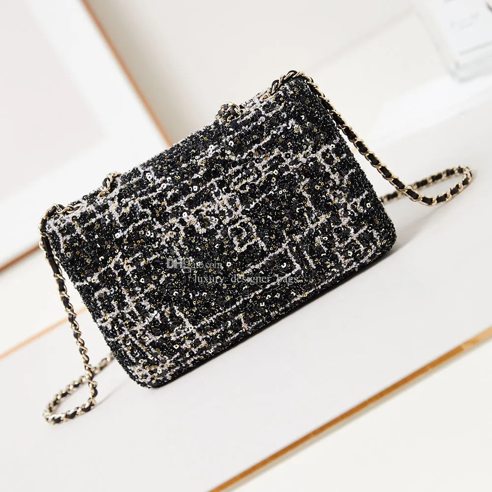 Designer Handbag with Sequins & Beads - Classic Flip Top
