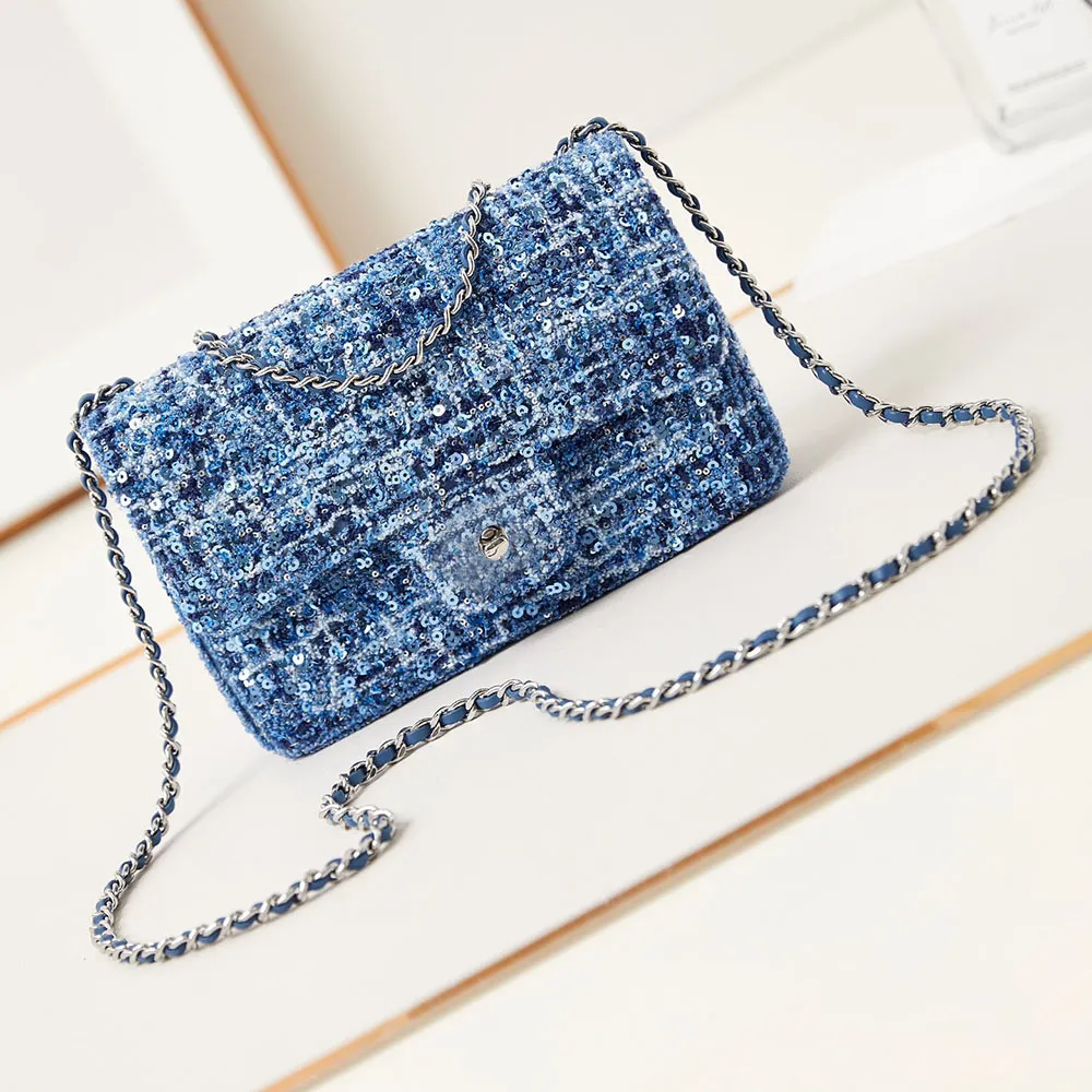 Designer Handbag with Sequins & Beads - Classic Flip Top
