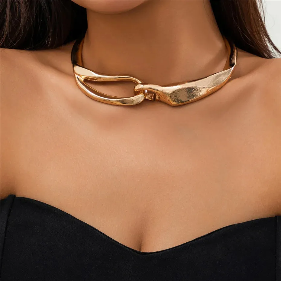 New Fashion Rhinestone Collar Choker Necklace for Women Exaggerated Simple Big Chunky Chain Necklace Torques Jewelry Accessories