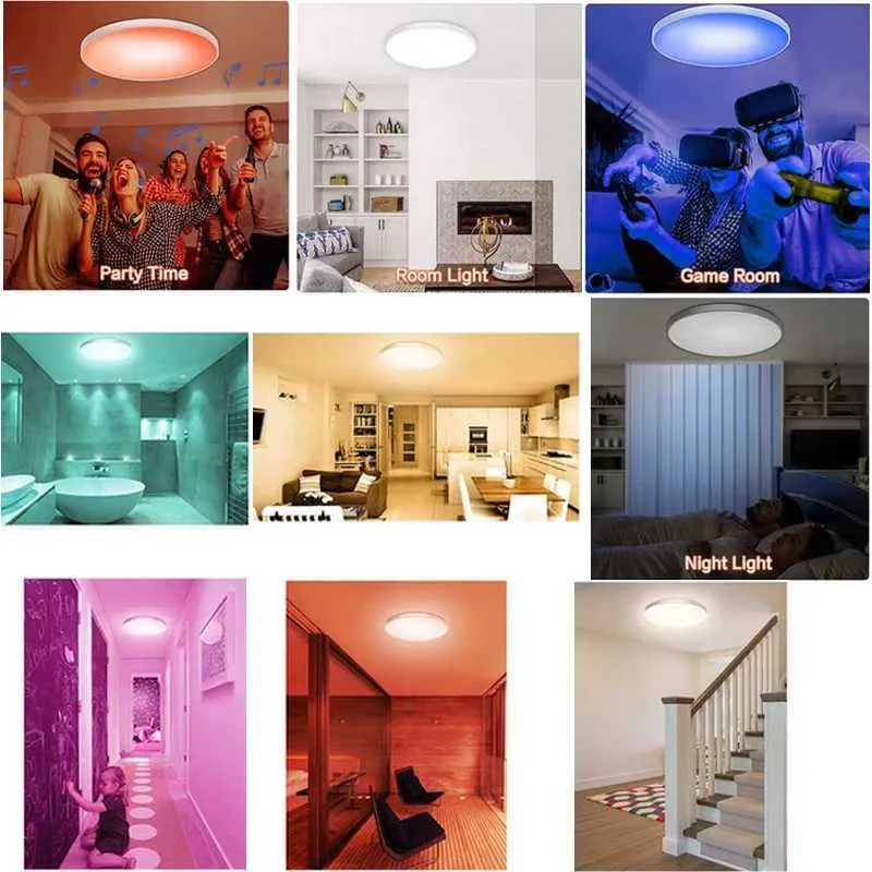 Smart LED Ceiling Lights With Remote Control Dimmable RGB Panel Light ...